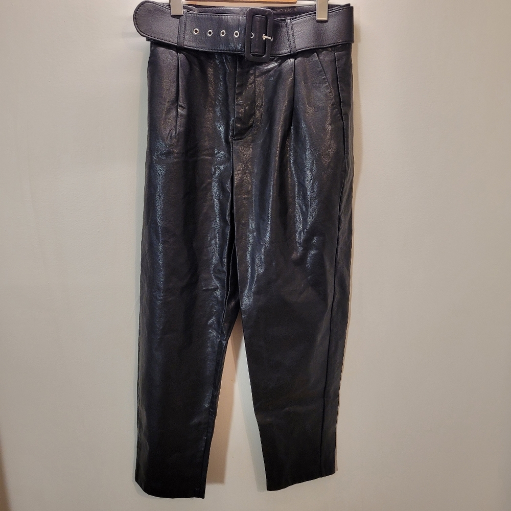 Elli White Faux Leather High Rise Black Trousers - Size S